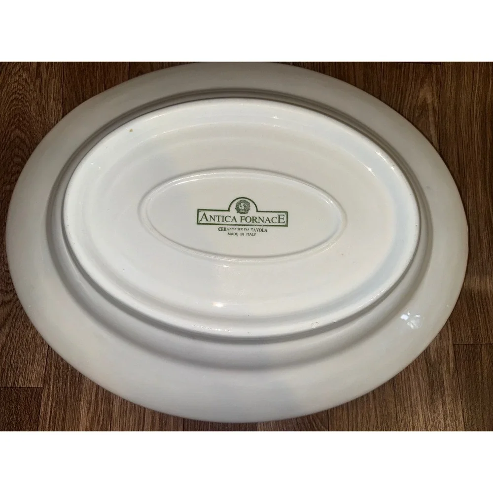 Antica Fornace Italy Embossed Fruit‎ Ceramic Oval Serving Platter White 18.5in